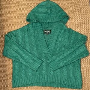 American Eagle Cable Knit V-Neck Oversized Sweater with Hood